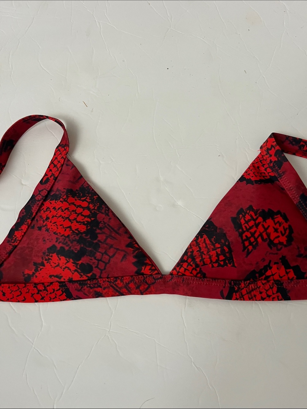 Red snake Printed Triangle Bikini Top - Classic Swim